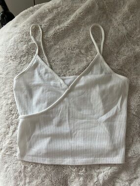 PacSun White Ribbed Surplice Cami Tank